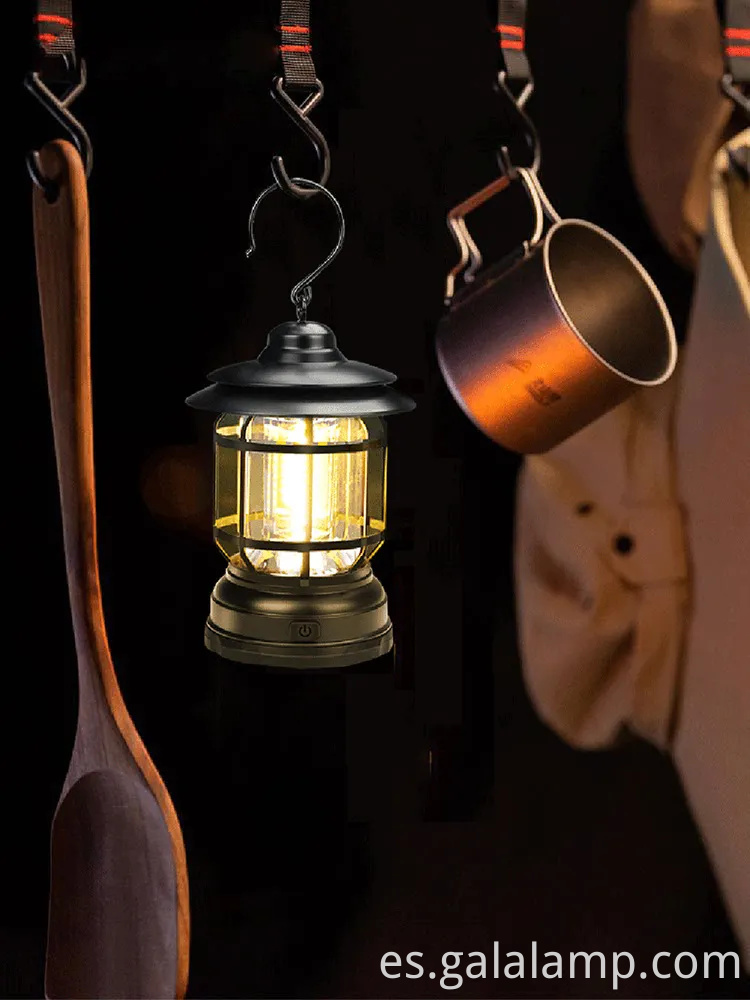 Linterna LED portátil para acampar con diseño retro y batería recargable